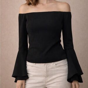 Bardot Black Off-Shoulder Top Size US 6 Bell Sleeve Corset crop Blouse